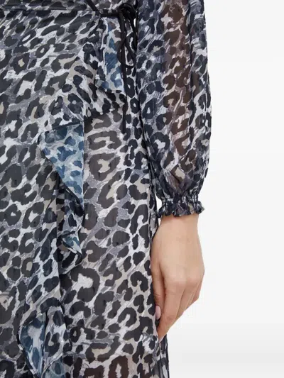 Guess Usa Ruffled Animal Print Dress In Gray