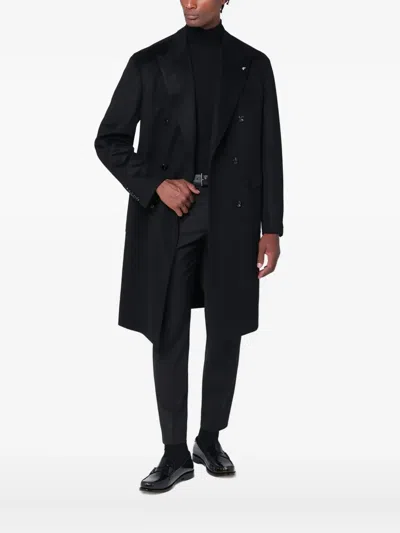 Tagliatore Wool Coat With Double-breasted Design And Belt In Black