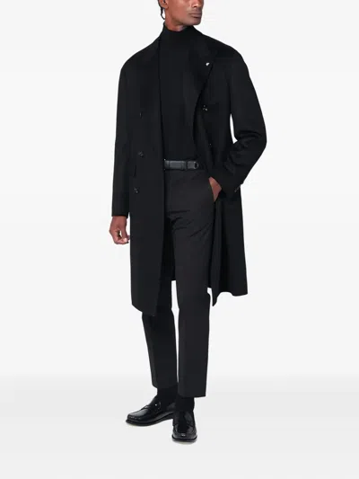 Tagliatore Wool Coat With Double-breasted Design And Belt In Black