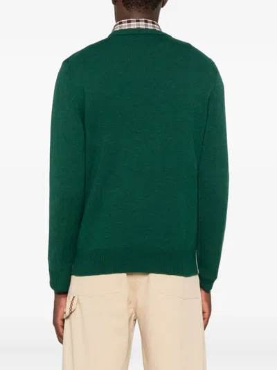 Mc2 Saint Barth Green Wool-blend Sweater With Snoopy Cortina In Multi