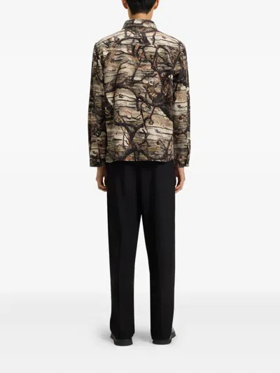 Hugo Boss Epoldo Long Sleeve Owl Print Button-front Shirt-jacket In Multi