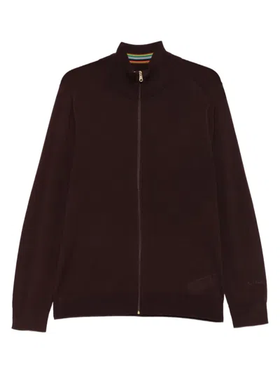 Paul Smith Merino Wool Zip-up Sweater In Burgundy