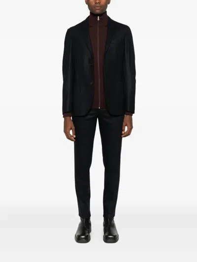 Paul Smith Merino Wool Zip-up Sweater In Burgundy