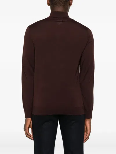 Paul Smith Merino Wool Zip-up Sweater In Burgundy