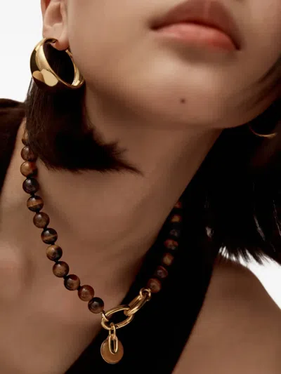 Monica Vinader Tiger-eye Gold-vermeil Pendant In Brown