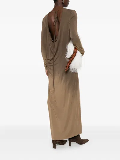 Uma Wang Long-sleeved Maxi Dress In Brown