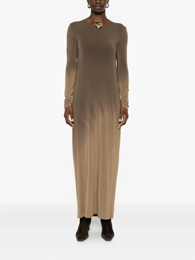 Uma Wang Long-sleeved Maxi Dress In Brown