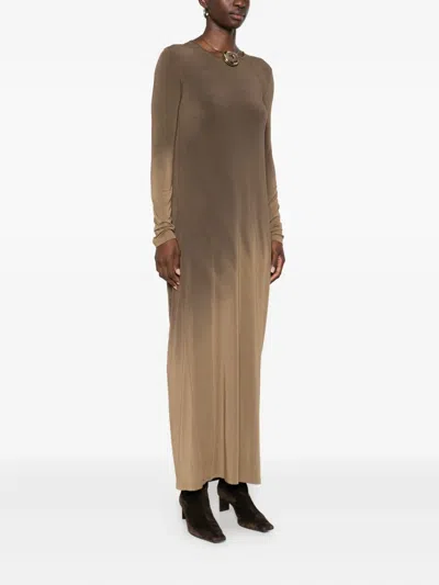 Uma Wang Long-sleeved Maxi Dress In Brown