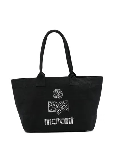 Isabel Marant Small Yenky Festive Studded Logo Canvas Tote In Black