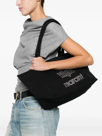 Isabel Marant Small Yenky Festive Studded Logo Canvas Tote In Black
