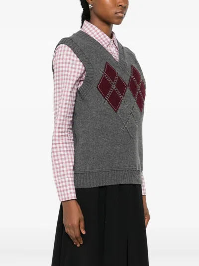 N°21 Stud-embellished Argyle-knit Vest In Gray