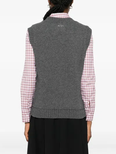 N°21 Stud-embellished Argyle-knit Vest In Gray