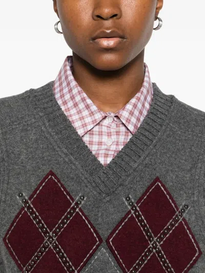N°21 Stud-embellished Argyle-knit Vest In Gray