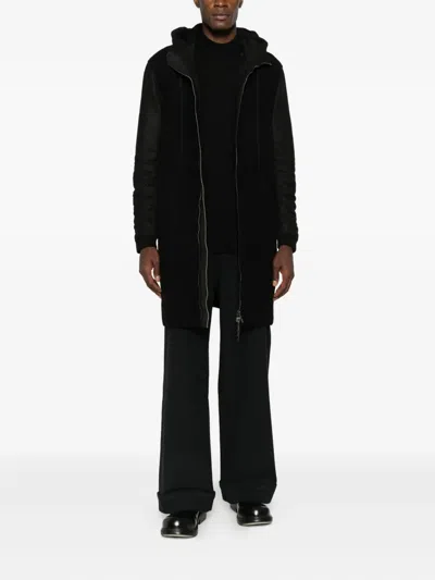 Layer Zero Stripe-detail Hooded Coat In Black
