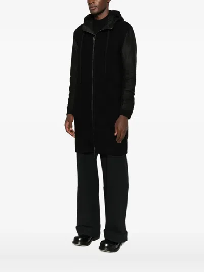 Layer Zero Stripe-detail Hooded Coat In Black