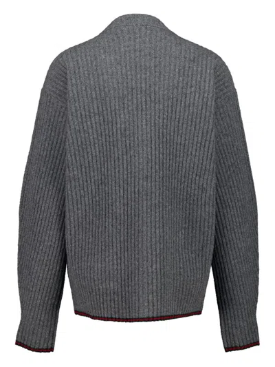 Gucci Womens Dusty Dark Grey Mc Oversized Rib Wool Knitted Cardigan Xs In Gray