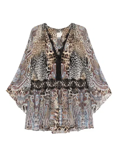 Camilla Lace-trim Animal-print Dress In Multi