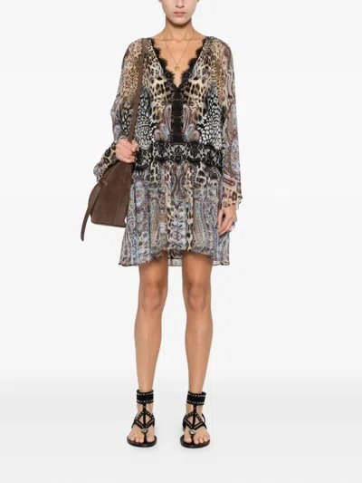 Camilla Lace-trim Animal-print Dress In Multi