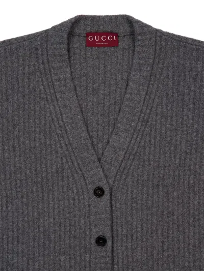 Gucci Womens Dusty Dark Grey Mc Oversized Rib Wool Knitted Cardigan Xs In Gray