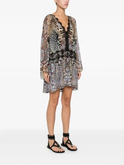 Camilla Lace-trim Animal-print Dress In Multi