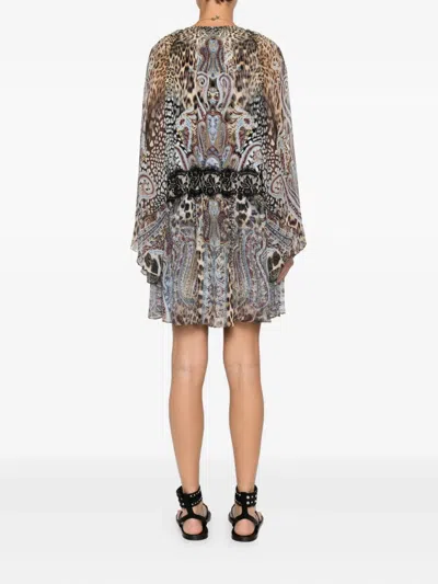 Camilla Lace-trim Animal-print Dress In Multi