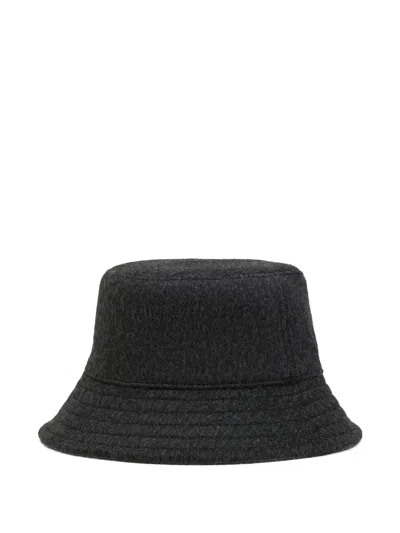 Ami Alexandre Mattiussi Black Wool Embossed Ami De Coeur Bucket Hat Grey In Black