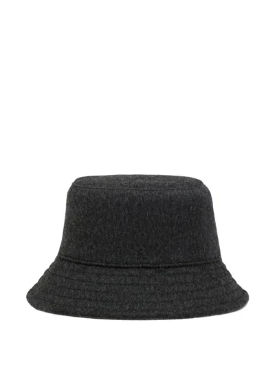 Ami Alexandre Mattiussi Black Wool Embossed Ami De Coeur Bucket Hat Grey In Black