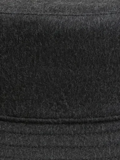 Ami Alexandre Mattiussi Black Wool Embossed Ami De Coeur Bucket Hat Grey In Black