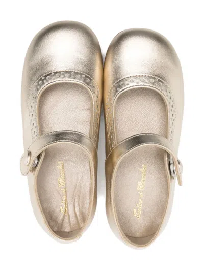 Tartine Et Chocolat Perforated-detail Strap Ballerinas In Gold