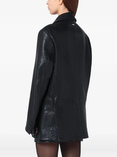 双排扣皮质西装夹克