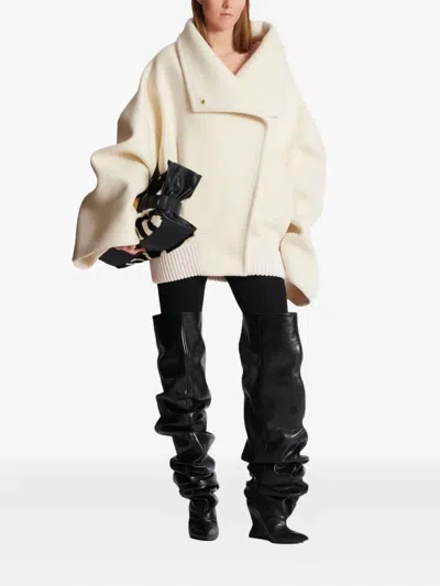 Balmain Wool-blend Oversized Caban Jacket In White