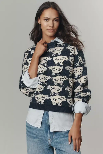 Maeve Crew-neck Sheep Motif Jumper In Blue