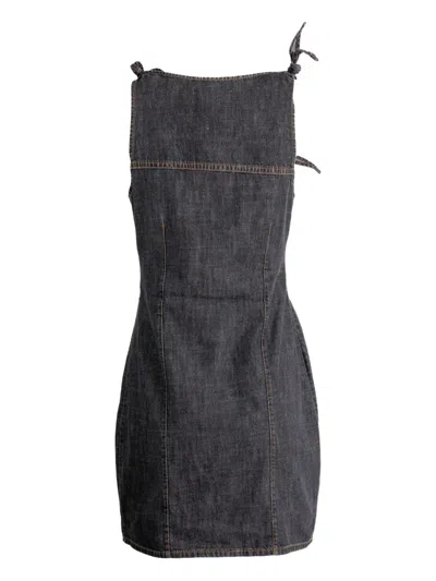 Coperni Floral Bow Detail Sleeveless Mini Dress In Gray