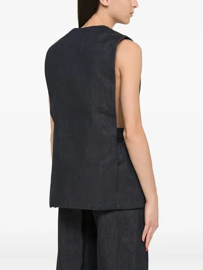 Amiri Cotton Waistcoat With Deep V-neck And Pockets In Black