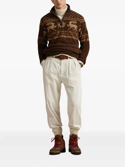 Polo Ralph Lauren Fleece Fair Isle Quarter-zip Sweatshirt In Brown