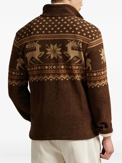 Polo Ralph Lauren Fleece Fair Isle Quarter-zip Sweatshirt In Brown