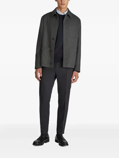 Incotex Button Wool Overshirt In Gray