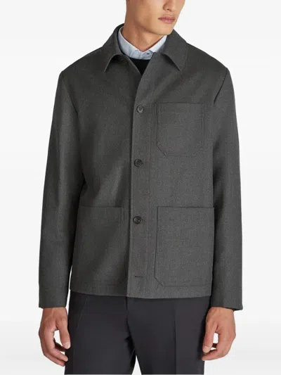 Incotex Button Wool Overshirt In Gray
