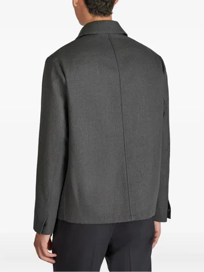 Incotex Button Wool Overshirt In Gray