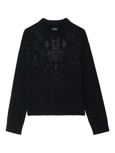 Zadig & Voltaire Markuz Crystal Embellished Cashmere Sweater In Black