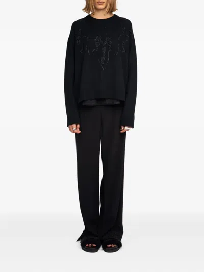 Zadig & Voltaire Markuz Crystal Embellished Cashmere Sweater In Black