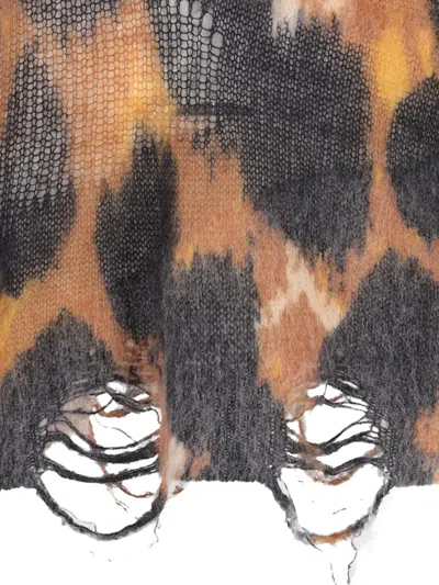 Laneus Animal Print Distressed Baby Alpaca Sweater In Black