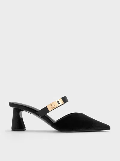 Charles & Keith - Lando Velvet Pointed-toe Metallic-buckle Heeled Mules In Animal Print