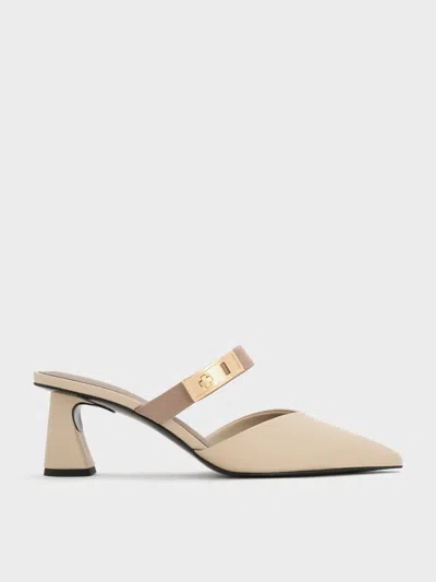 Charles & Keith - Lando Pointed-toe Metallic-buckle Heeled Mules In Animal Print