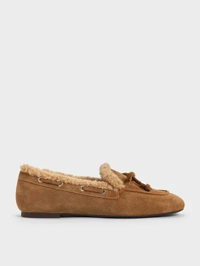 Charles & Keith - Gavyn Suede Shearling-lined Boat Shoes In Multi