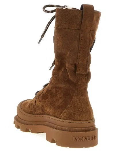 Moncler Vera High Shearling-trimmed Suede Mid-calf Boots In Brown