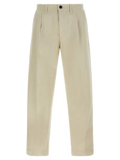 Incotex Pleated Front Cotton Trousers With Belt Loops In Neutral