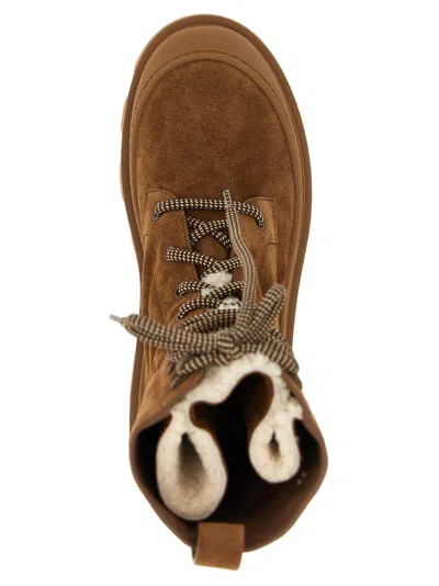 Moncler Vera High Shearling-trimmed Suede Mid-calf Boots In Brown