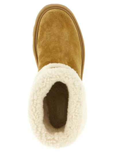 Moncler Aurea Mini Ankle Boots In Suede Leather And Shearling In Brown