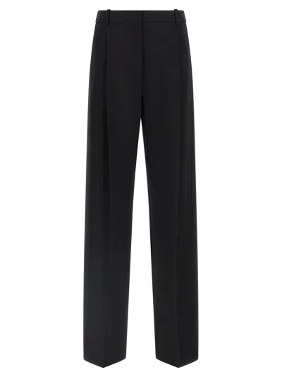 Elisabetta Franchi High-waisted Trousers With Wide Legs And Decorative Button Details In Black